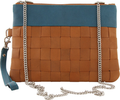 

Tee Ess Girls Evening/Party Tan, Green Genuine Leather Sling Bag, Green;tan