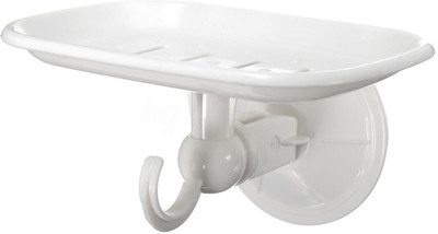 

MAYUMI Multipurpose SUPER SUCTION CUP PLASTIC SOAP DISH HOLDER With Towel Hanging Hook For Kitchen Bathroom (White)(White)