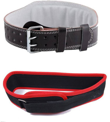 

GB Weight Lifting Leather Belt ( M ) & Gym Belt ( M) Waist Support (M, Red, Black)