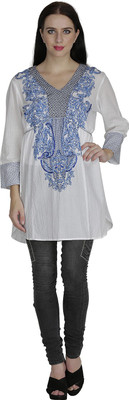

Svt Ada Collections Casual Embroidered Women's Kurti(White), Blue embroidery;white