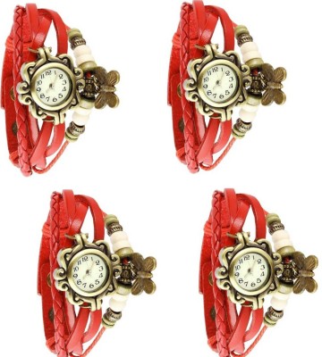 DECLASSE SET OF 4 Round Dial RED Strap Butterfly PENDENT PARTY WEAR LADIES BRACELET Watch  - For Women   Watches  (Declasse)