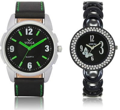 Volga VL26LR201 New Exclusive Collection Leather-Metal Diamond Studed Strap-Belt Mens Watches Best Offer Combo Watch  - For Boys   Watches  (Volga)