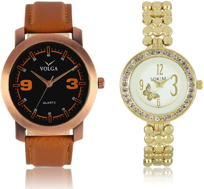 

Volga VL21LR203 New Exclusive Collection Leather-Metal Diamond Studed Watch - For Boys