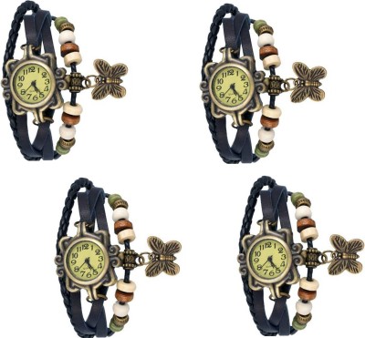 COSMIC SET OF 4 Round Dial BLACK Strap Butterfly PENDENT PARTY WEAR LADIES BRACELET Watch  - For Women   Watches  (COSMIC)