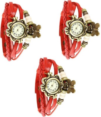 DECLASSE SET OF 3 Round Dial RED Strap Butterfly PENDENT PARTY WEAR LADIES BRACELET Watch  - For Women   Watches  (Declasse)