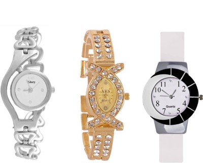 Keepkart GLORY Silver Chain Aks Golden And PU Strap New Fresh Arrival Stylish Combo WATCHES For Woman And Girls KK006 Watch  - For Women   Watches  (Keepkart)