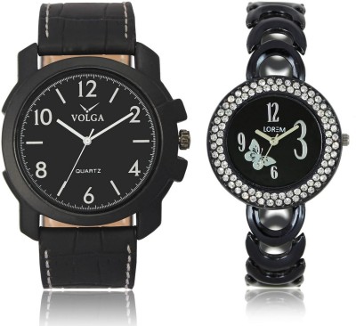 Volga VL14LR201 New Exclusive Collection Leather-Metal Diamond Studed Strap-Belt Mens Watches Best Offer Combo Watch  - For Boys   Watches  (Volga)