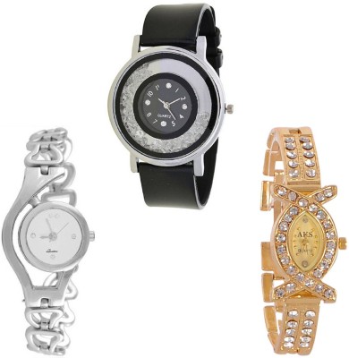 Keepkart GLORY Silver Chain Aks Golden And PU Strap New Fresh Arrival Stylish Combo WATCHES For Woman And Girls KK042 Watch  - For Women   Watches  (Keepkart)