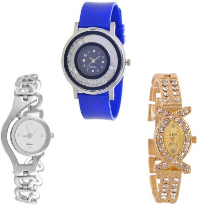 Keepkart GLORY Silver Chain Aks Golden And PU Strap New Fresh Arrival Stylish Combo WATCHES For Woman And Girls KK043 Watch  - For Girls   Watches  (Keepkart)
