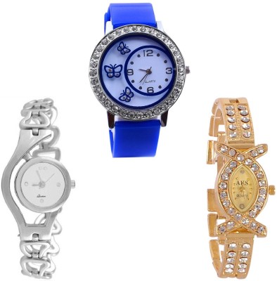 Keepkart GLORY Silver Chain Aks Golden And PU Strap New Fresh Arrival Stylish Combo WATCHES For Woman And Girls KK036 Watch  - For Women   Watches  (Keepkart)