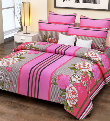 Home Candy 144 TC Cotton Double Floral Bedsheet(1 Double Bedsheet, 2 Pillow Covers, Pink)