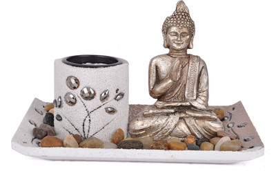 

Tied Ribbons Buddha T light candle holder with Tray Set Polyresin 1 - Cup Tealight Holder Set(Multicolor, Pack of 1)