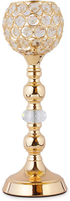 

Jewel Fuel Pillar Candle Stand Showpiece (12.5 Inch ) Crystal Tealight Holder(Gold, Pack of 1)