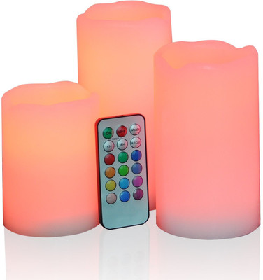 

VibeX ™ Flameless Electric Candles Wax No Flame LED Tea Light Realistic Flickering with Remote Control Candle(Multicolor, Pack of 3)