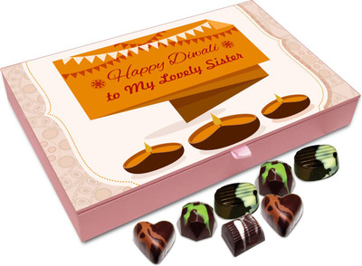 

Chocholik Diwali Gift Box - Happy Diwali To My Lovely Sister Chocolate Box - 12pc Truffles(144 g)