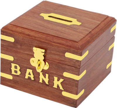 

Craft Art India Brown Handmade Wooden Square Money Box Coin Bank(Brown)