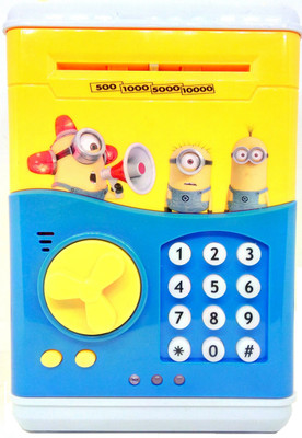 

VShine Money Safe ATM Smart Electronic Lock Piggy Bank for Coin/Note Safe with Locker Key Coin Bank Minion Coin Bank(Yellow)