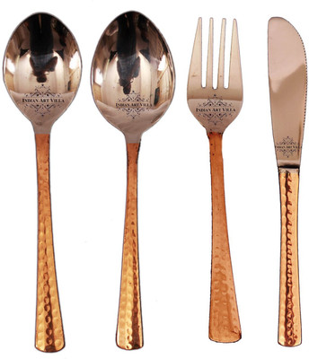 

IndianArtVilla Set of 2 Spoon with 1 Medium fork & 1 Knife Steel, Copper Cutlery Set(Pack of 8)