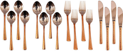 

IndianArtVilla Set of 8 Spoon with 4 Medium fork & 4 Knife Steel, Copper Cutlery Set(Pack of 16)