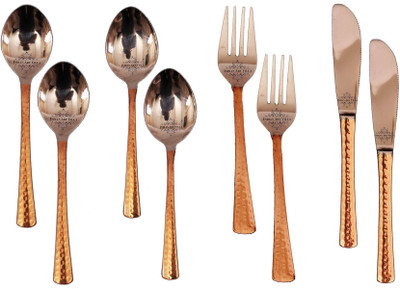 

IndianArtVilla Set of 4 Spoon with 2 Medium fork & 2 Knife Steel, Copper Cutlery Set(Pack of 16)