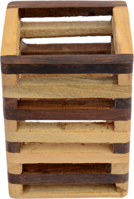 

M J Style 1 Compartments Wood Pen Stand(Brown)