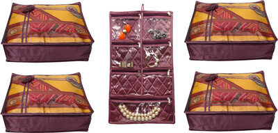 

Zadmus Designer Premium Satin Saree & Accessories Bag, Combo Pack Of 4 Saree Cover & 1 Accessories Storage Hanging Bag scov20_p X4 + acov31_7z_p(Purple)