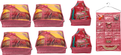 

Zadmus Designer Premium Satin Saree & Blouse Cover, Combo Pack Of 4 Saree Cover, 2 Blouse Cover & 1 Accessories Storage Hanging Bag scov19_pi X 4 + scov23_pi X2 + hacov26_13z_pi(Pink)
