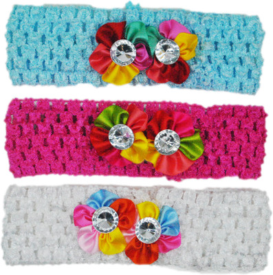 

Netboys Crochet Cutwork Flower Baby Headband ( Blue , Pink , White ) 3 Pcs Set Head Band(Multicolor)