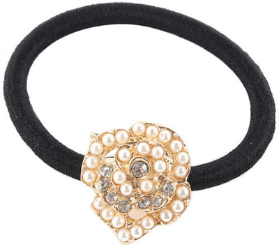 

BLINGG Embellished Rose Metal Charm Elastic Ponytail Band Head Band(Black)