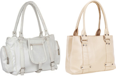 

Lady bar Shoulder Bag(White, Beige), Beige;white