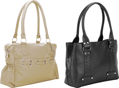 

Lady bar Shoulder Bag(Black, Beige), Beige;black