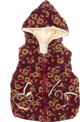 

Zonko Style Sleeveless Floral Print Baby Girl's Jacket, Maroon