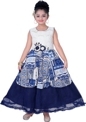 Saarah Girls Maxi/Full Length Party Dress(Blue, Sleeveless)