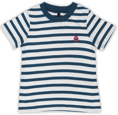 

United Colors of Benetton Boys Striped Cotton T Shirt(White, Pack of 1, 901