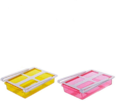 

ShopAis Fridge Freezer Space Saver Refrigerator Storage Rack Shelf Drawer Holder Plastic Wall Shelf Plastic Kitchen Rack(Multicolor)