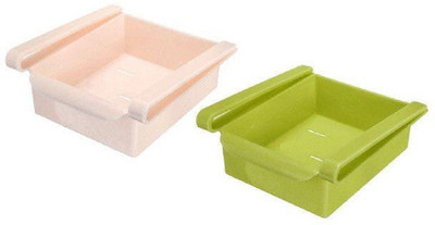 

ShopAis Fridge Freezer Space Saver Refrigerator Storage Rack Shelf Drawer Holder Plastic Wall Shelf Plastic Kitchen Rack(Multicolor)