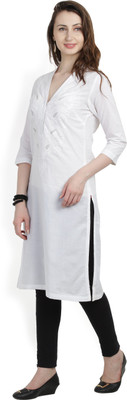 BIBA Women Chikan Embroidery Straight Kurta(White)
