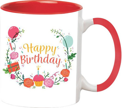 

Ashvah Happy Birthday 1353 Ceramic Mug(350 ml), Red