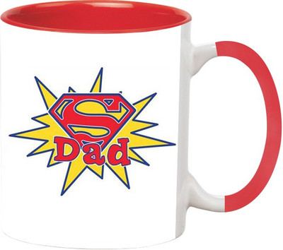 Ashvah Super Dad Ceramic Mug(350 ml), Red