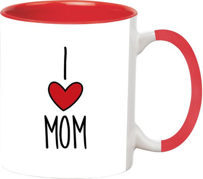 

Ashvah I Love Mom Ceramic Mug(350 ml), Red