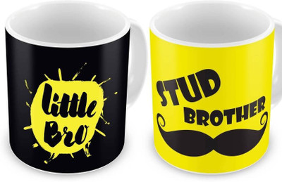 

ME&YOU Gifts On Birthday Rakhi For Little Bro Stud Brother (IDuplicate70) Printed Ceramic Mug(325 ml, Pack of 2), Multicolor
