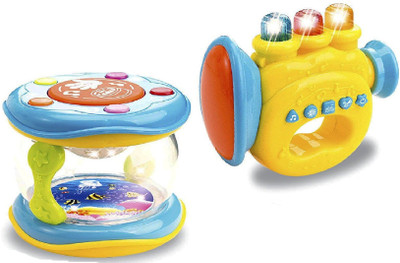 

Toys Bhoomi 2 Piece Set of Interactive Musical Light Up Sound Toy Instruments for Toddlers Infants Children - Trumpet & Drum(Multicolor)