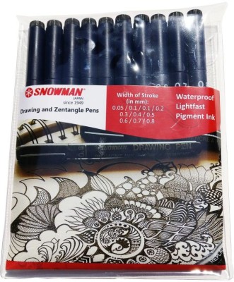 Snowman Drawing, Zentangle & Manga Pens Fineliner Pen(Pack of 10, Ink Color - Black)