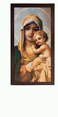 

Sparkle Print Photo Of Mother Mary With Jesus In Brown Wooden Frame Big Fine Art Print(12 inch X 22 inch, Framed)