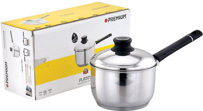 

Premium Platina Saucepan with Steel Lid,1.25 Litre(FREE Ladle)-Stainless Steel Milk Pan 12 cm diameter(Stainless Steel)