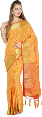 kvsfab Woven Fashion Cotton Silk Saree(Red, Yellow)