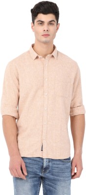 Crosscreek Men Self Design Casual Beige Shirt