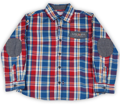 

US Polo Kids Boys Checkered Casual Red, White Shirt, Me. red