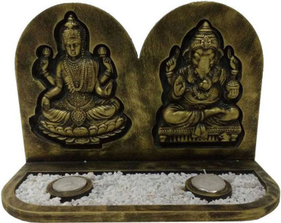 V.P ENTERPRISES Laxmi Ganesha T-Light Decorative Showpiece - 6.1 cm(Wooden, Black)