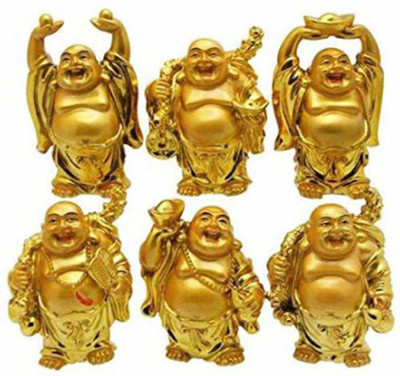 

FABZONE Gold Plated Fengshui Combo Of 6 Lord Laughing Buddha Statue God Good Luck Charm Sculputer Handicraft Idol Diwali Decorative Spiritual Puja Vastu Showpiece Figurine - Religious Pooja Gift Item & Murti for Mandir / Temple / Home / Office Decorative 
